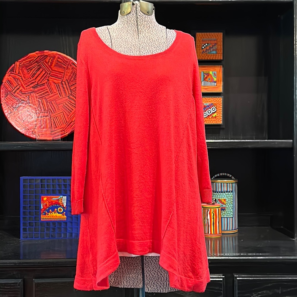 Ann Taylor Vibrant Red V-Neck 3/4 Sleeve Lightweight Knit Top Size Large